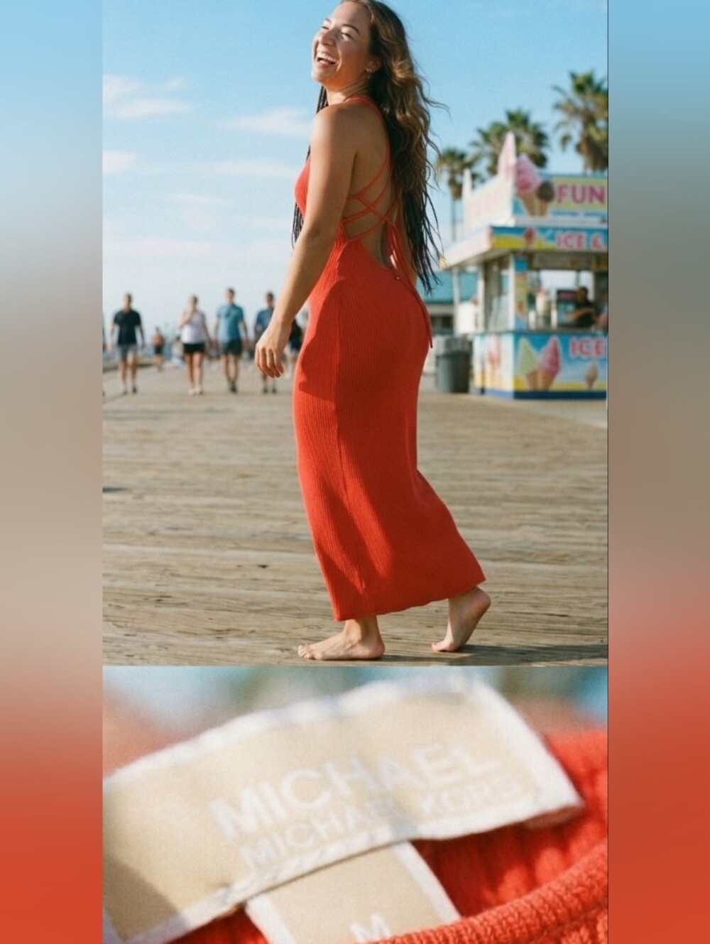 MICHAEL Michael Kors Bright Red Ribbed Strappy Maxi Dress